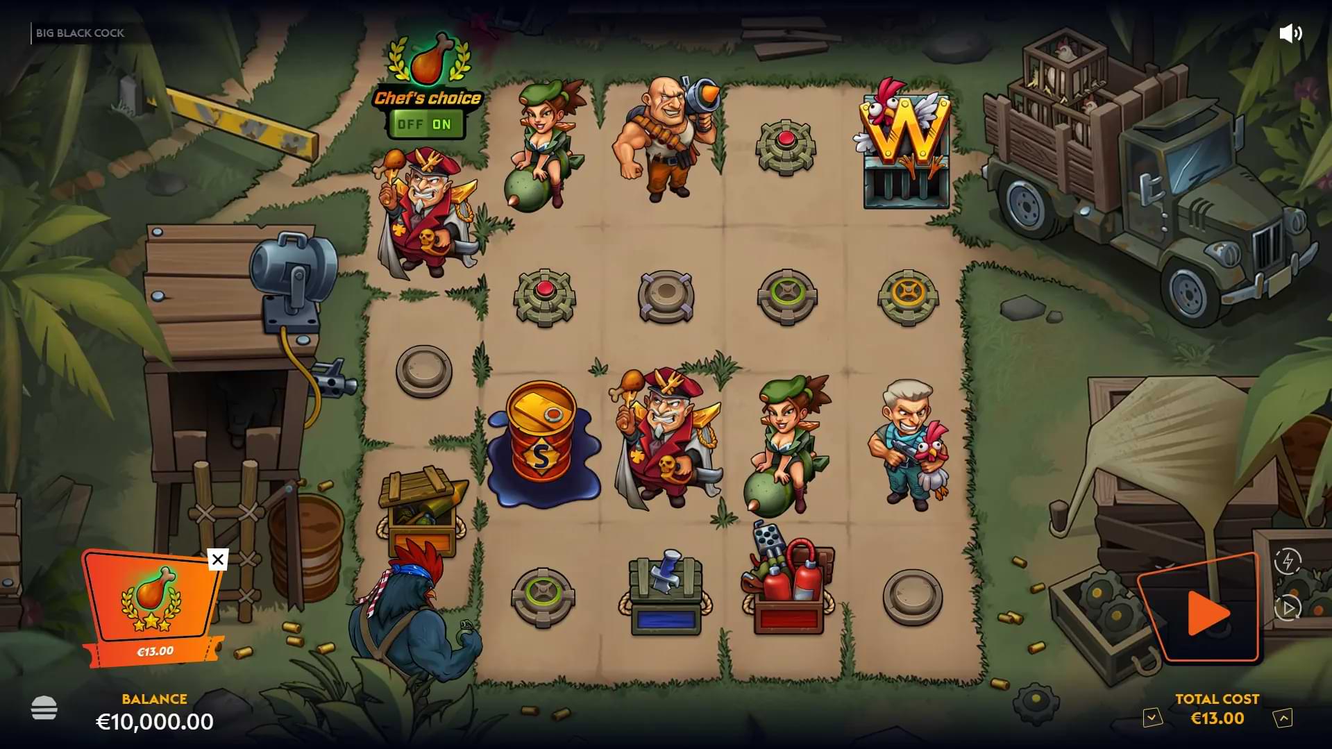 Big Black Cock slot from Wicked Games. Gameplay image showing the Chef's Choice feature.